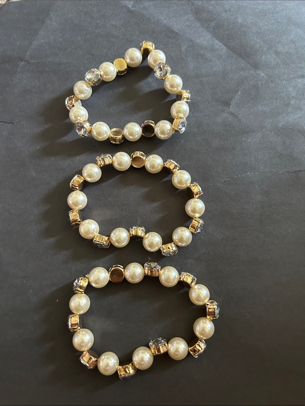 Pearl and Gold Crystal Stretch Bracelet Set - Women Jewelry